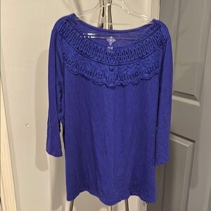 St. John's Bay Blue Crochet Bib Collar Top